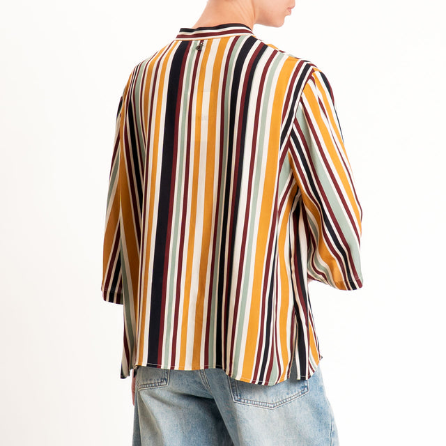 Dixie-Camicia righe collo coreana - senape/burro/vino