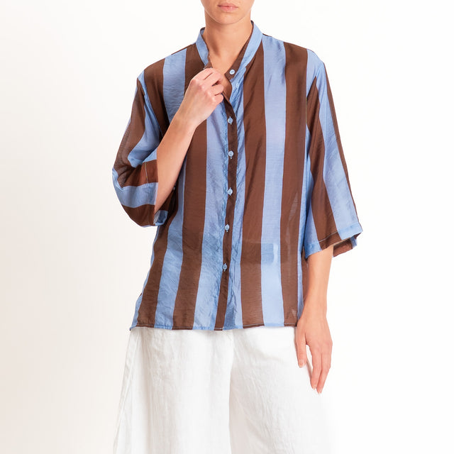 Dixie-Camicia a righe collo coreana - celeste/moro