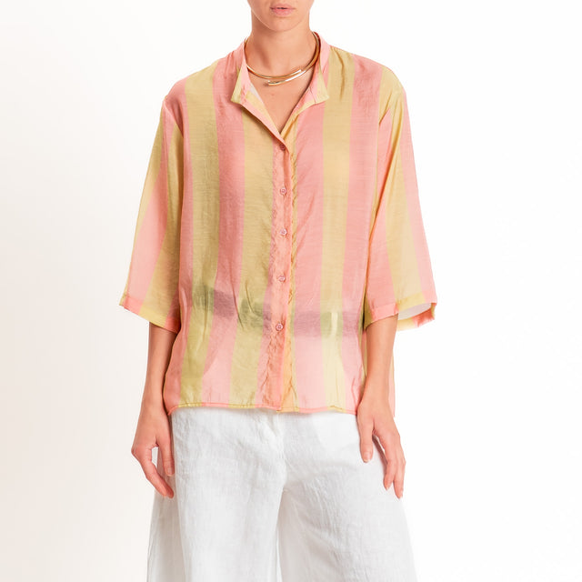 Dixie-Camicia a righe collo coreana - rosa/pistacchio