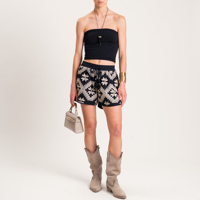Dixie-Shorts in mussola con ricami - nero