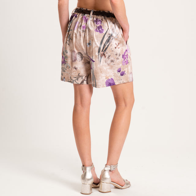 Dixie-Shorts fantasia floreale cotone elasticizzato - beige/viola/salvia