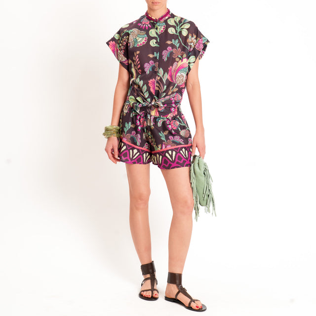 Dixie-Shorts mussola fantasia floreale - prugna/moro/salvia