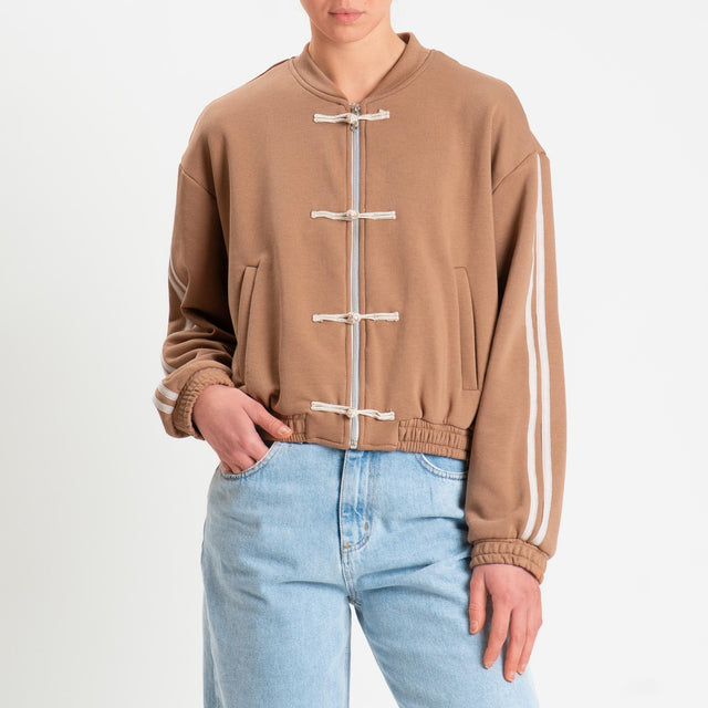 Dixie-Bomber mandarin in felpa bande laterali - cammello