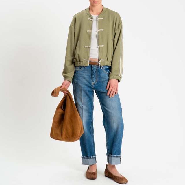 Dixie-Bomber mandarin in felpa bande laterali - salvia