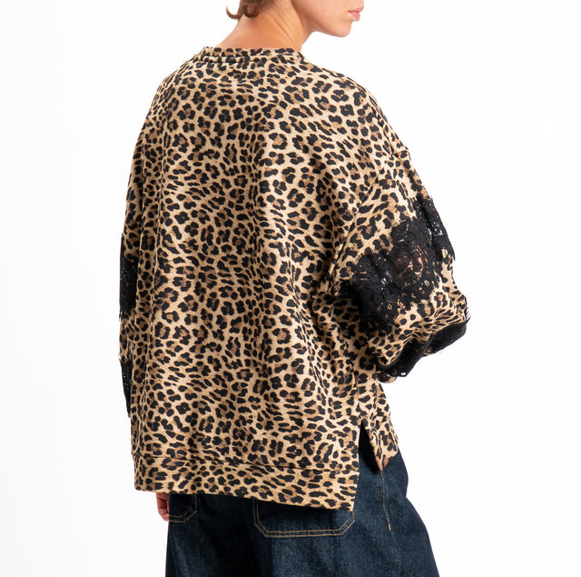 Dixie-Felpa animalier con pizzo - beige/nero