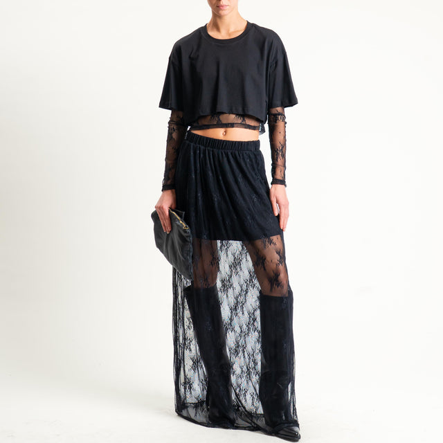 Dixie-Gonna in pizzo elastico in vita - nero