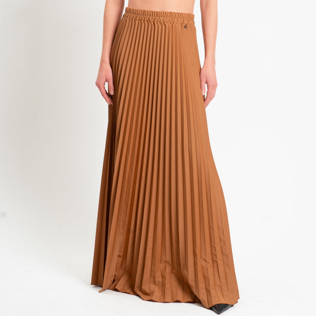 Dixie-Gonna plissè elastico in vita - cognac