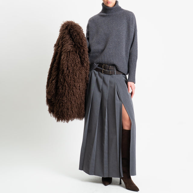 Dixie-Gonna pieghe doppia cintura - antracite