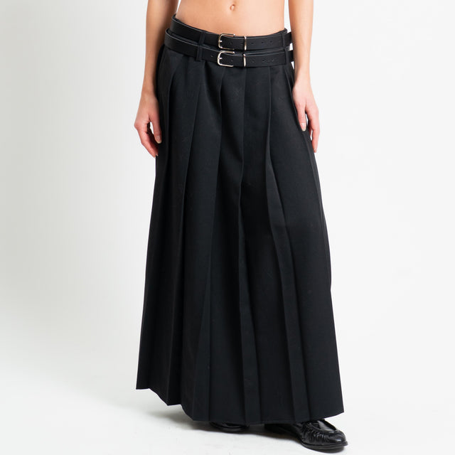 Dixie-Gonna pieghe doppia cintura - nero