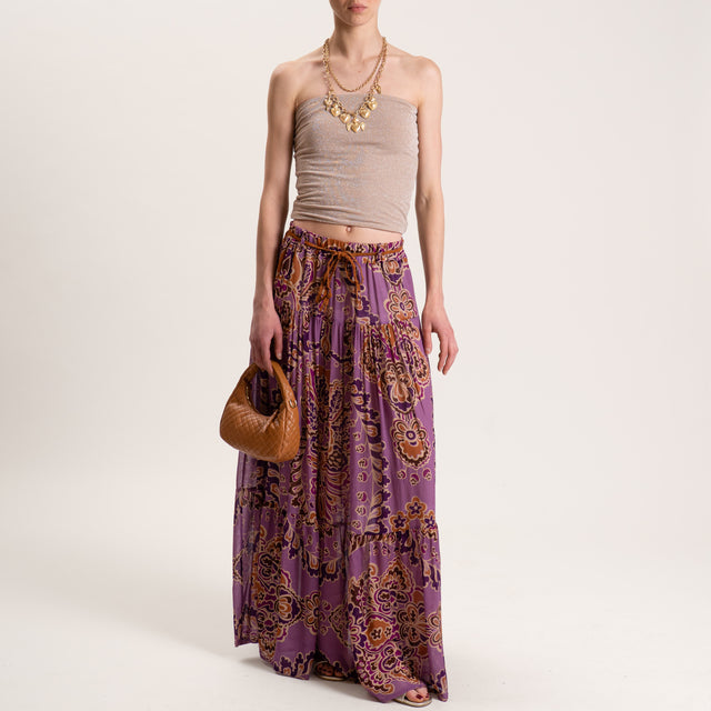 Dixie-Gonna georgette fantasia con balze - mauve/viola/moro