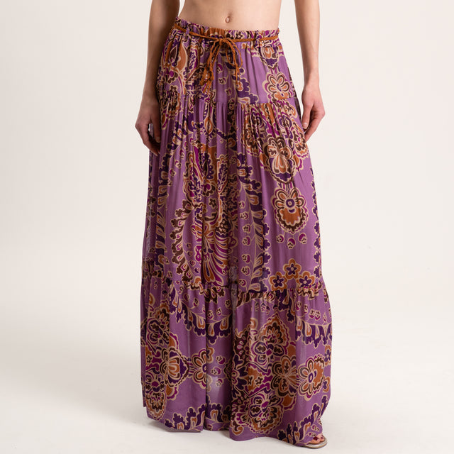 Dixie-Gonna georgette fantasia con balze - mauve/viola/moro