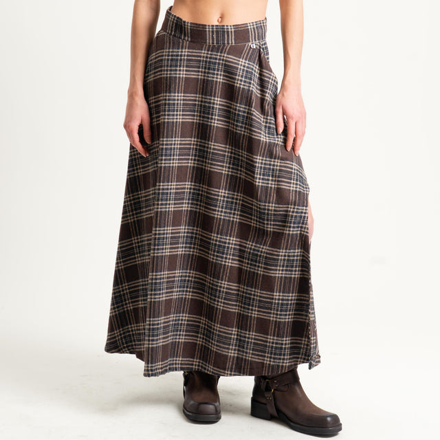 Dixie-Gonna check in flanella spacco laterale - moro/beige