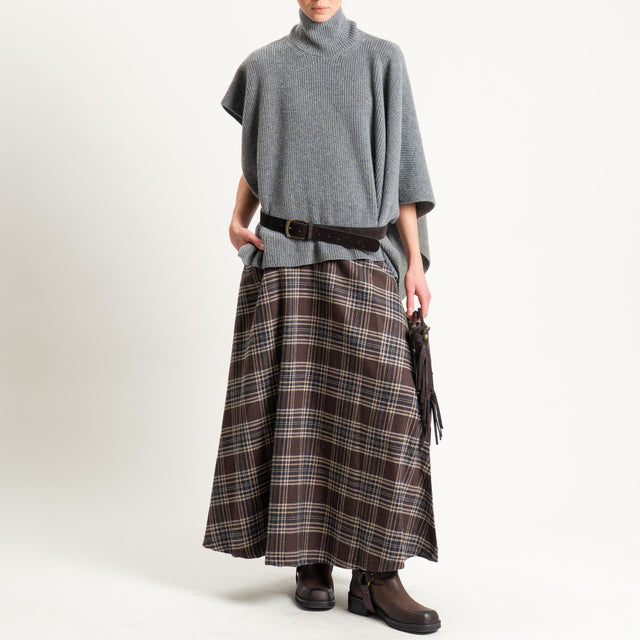 Dixie-Gonna check in flanella spacco laterale - moro/beige