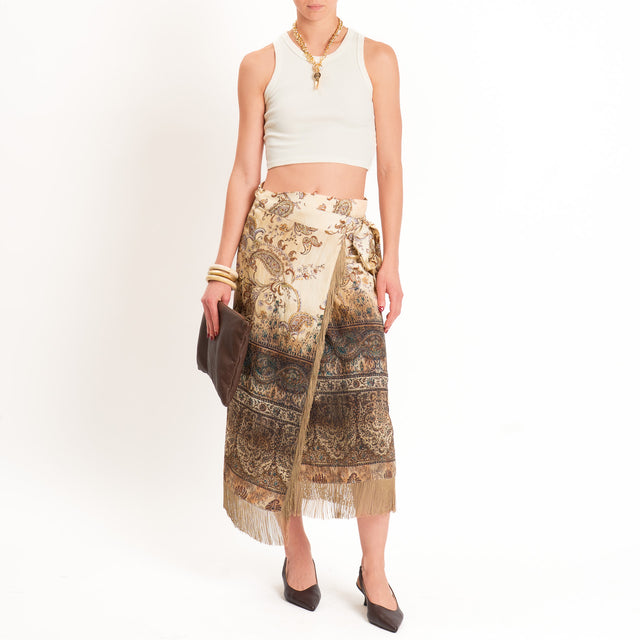Dixie-Gonna portafoglio fantasia con frange - beige/choco/lilla