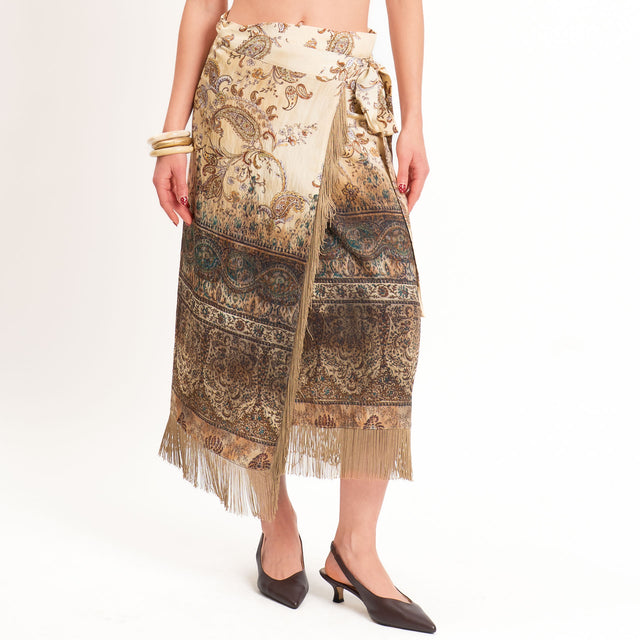 Dixie-Gonna portafoglio fantasia con frange - beige/choco/lilla