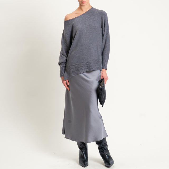 Dixie-Gonna midi in satin elastico in vita - grigio