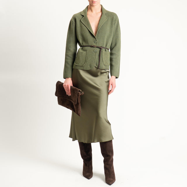 Dixie-Gonna midi in satin elastico in vita - militare
