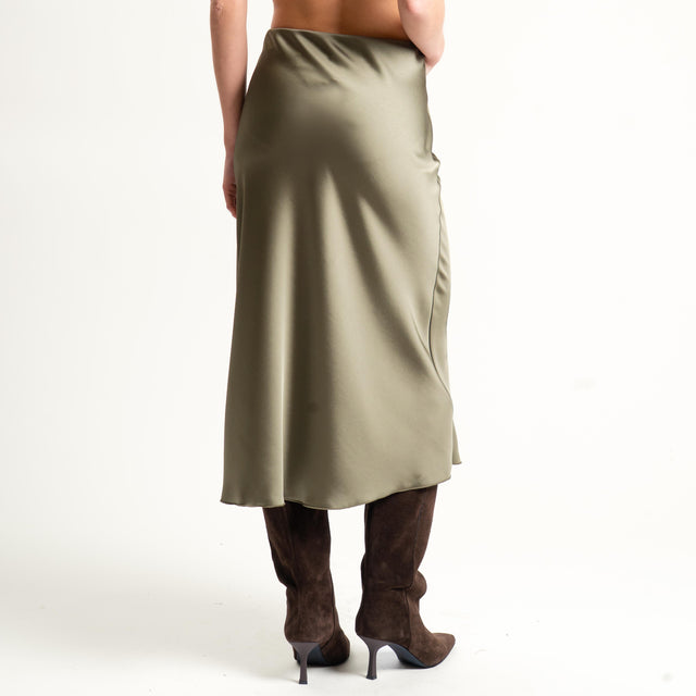 Dixie-Gonna midi in satin elastico in vita - militare