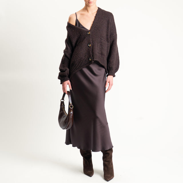 Dixie-Gonna midi in satin elastico in vita - moro