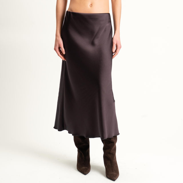 Dixie-Gonna midi in satin elastico in vita - moro