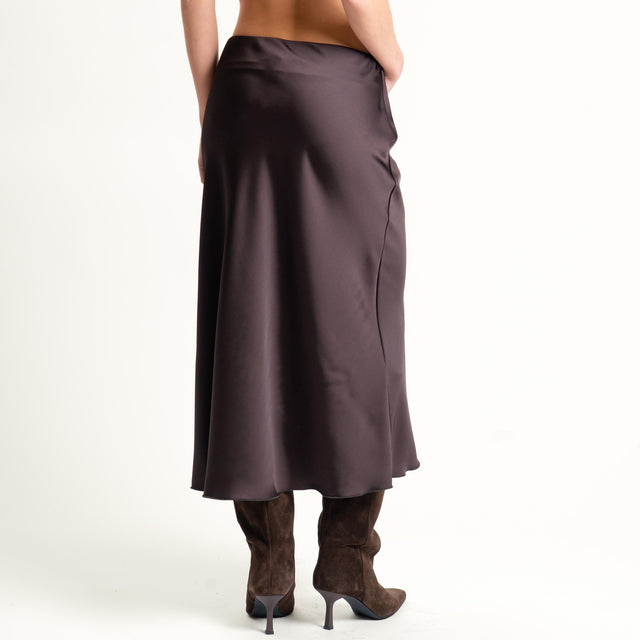 Dixie-Gonna midi in satin elastico in vita - moro