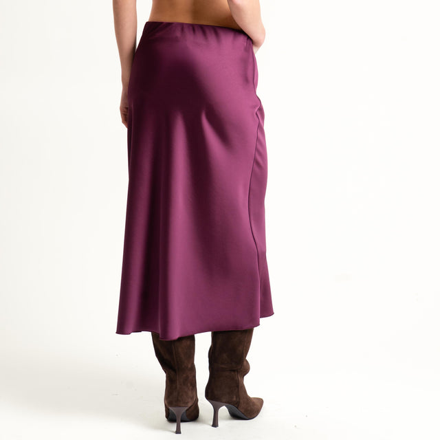 Dixie-Gonna midi in satin elastico in vita - vino