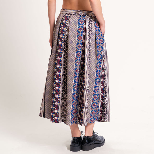 Dixie-Gonna fantasia con pieghe - sand/blu/vino