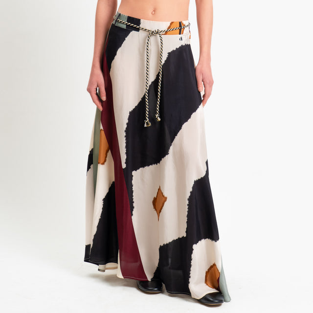 Dixie-Gonna fantasia elastico in vita - burro/nero/bordeaux