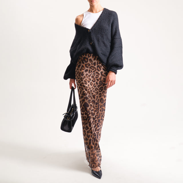 Dixie-Gonna tulle animalier elastico in vita - beige/moro