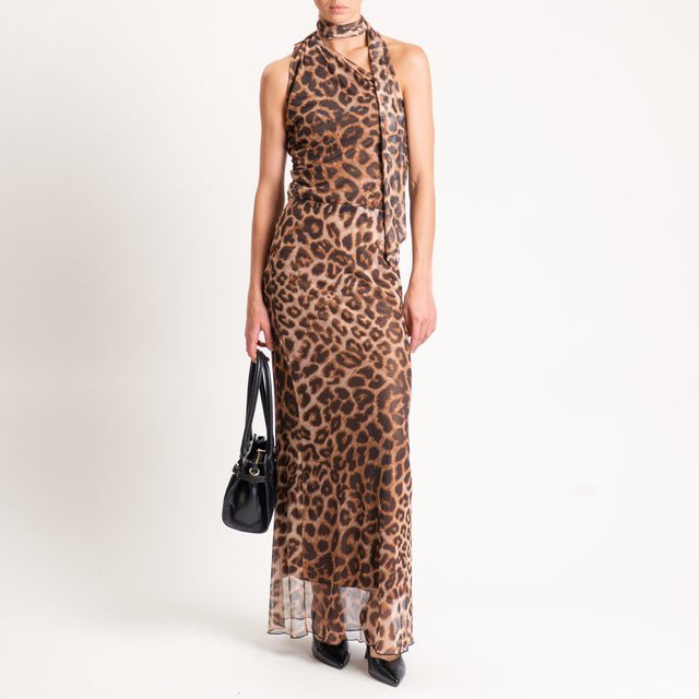 Dixie-Gonna tulle animalier elastico in vita - beige/moro