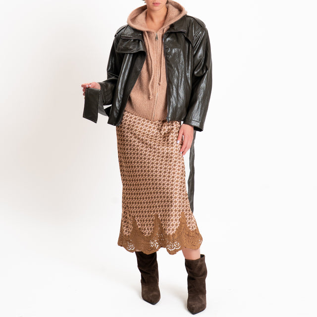 Dixie-Gonna fantasia geometrica con pizzo - cipria/india/choco