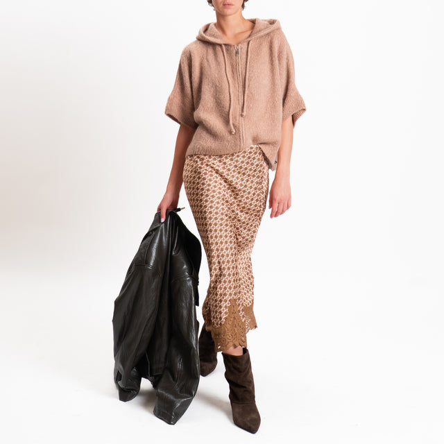 Dixie-Gonna fantasia geometrica con pizzo - cipria/india/choco