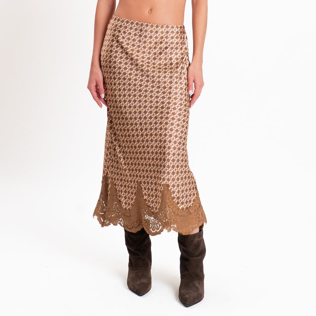 Dixie-Gonna fantasia geometrica con pizzo - cipria/india/choco