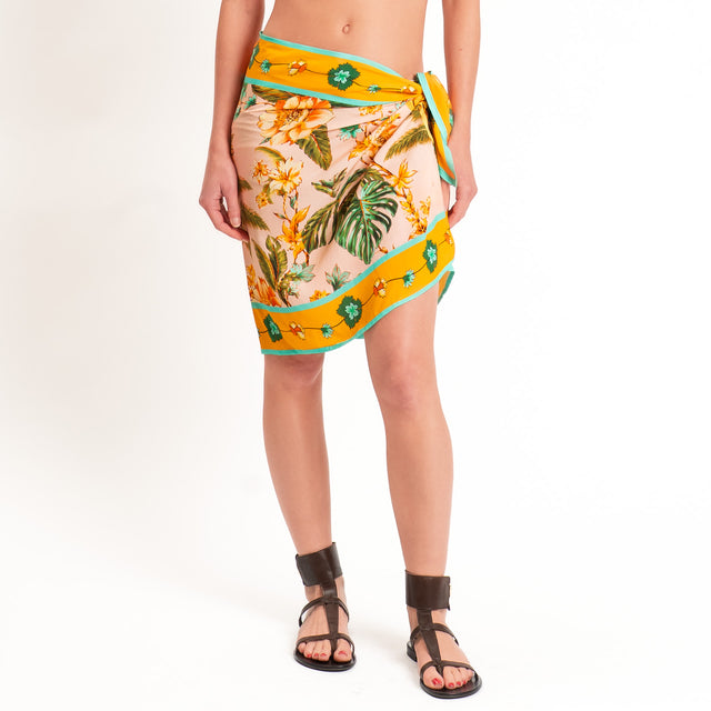 Dixie-Gonna corta pareo fantasia tropical - rosa/arancio/verde