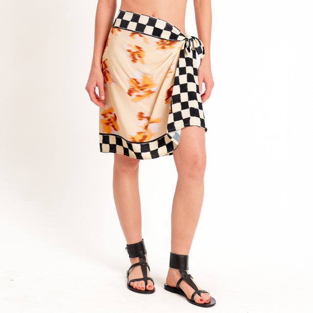 Dixie- Minigonna pareo fantasia - beige/nero/orange