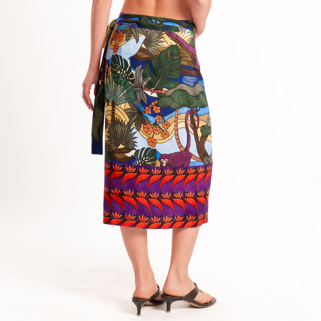 Dixie-Gonna pareo fantasia monkeys - viola/rosso/verde
