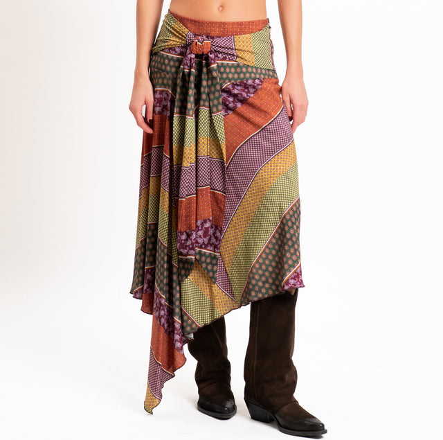 Dixie-Gonna fantasia con fiocco - verde/bordeaux/rust