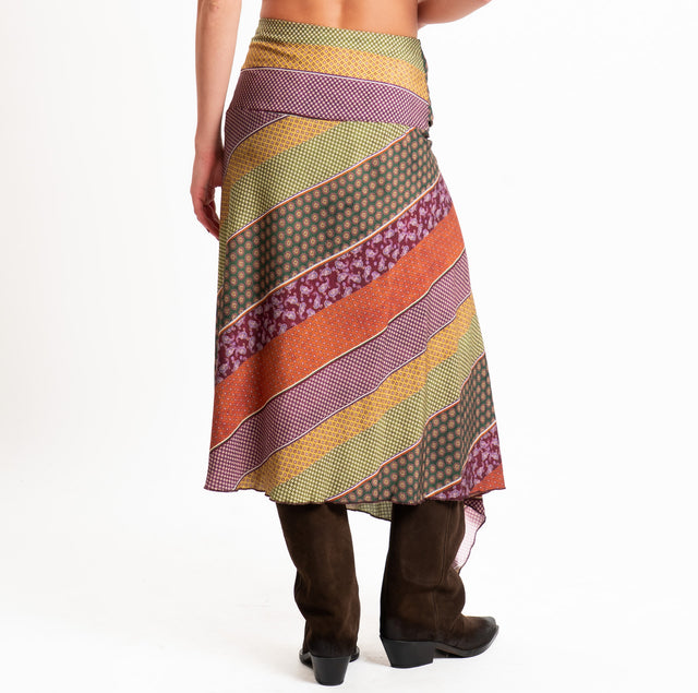 Dixie-Gonna fantasia con fiocco - verde/bordeaux/rust