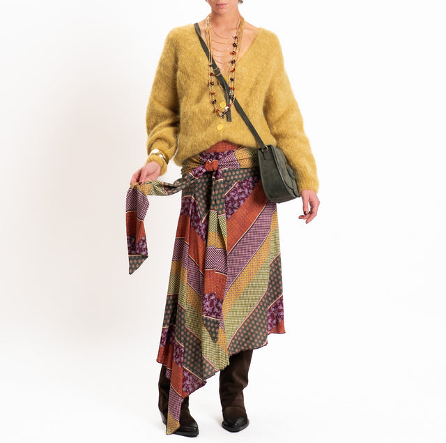 Dixie-Gonna fantasia con fiocco - verde/bordeaux/rust