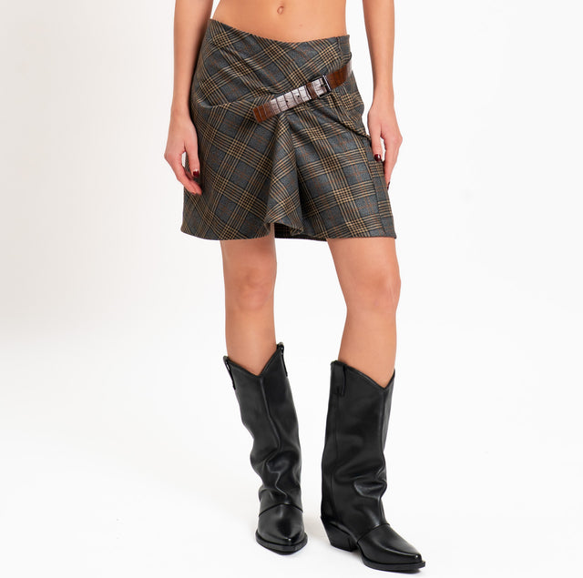 Dixie-Minigonna check con accessorio - grigio/sand/cuoio