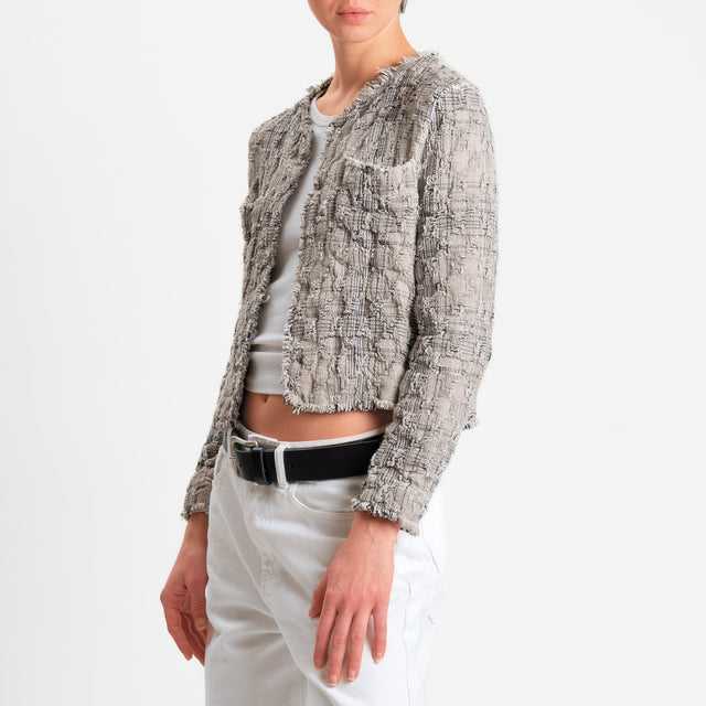 Dixie-Giacca bouclé con lurex e bordi sfrangiati - sabbia/nero