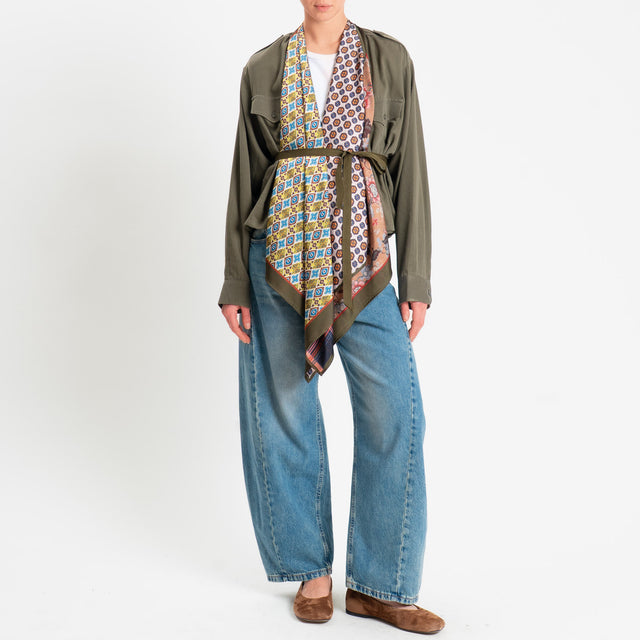 Dixie-Giacca kimono vintage doppio tessuto - militare/cuoio/olio