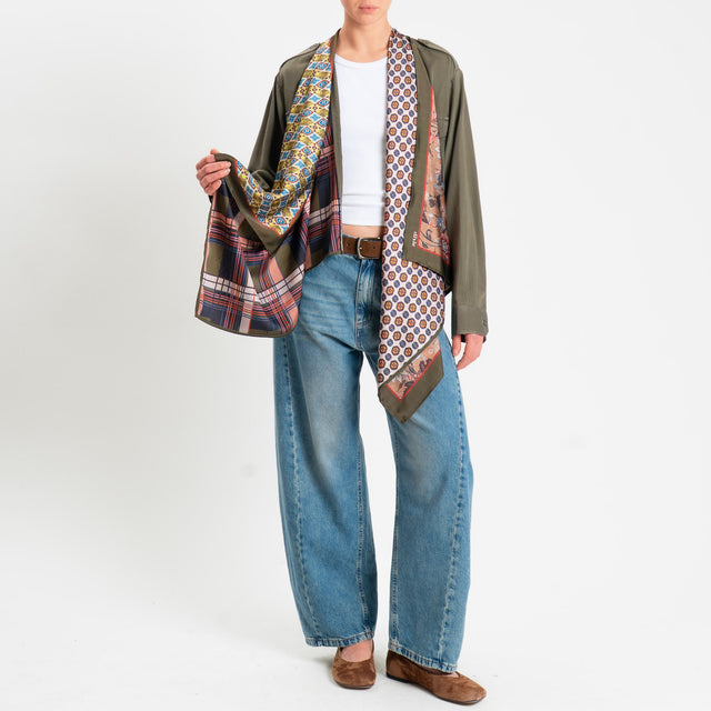 Dixie-Giacca kimono vintage doppio tessuto - militare/cuoio/olio