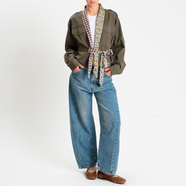 Dixie-Giacca kimono vintage doppio tessuto - militare/cipria/olio