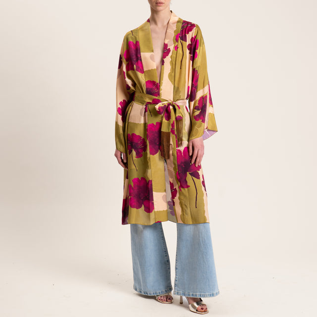 Dixie-Kimono satin fantasia fiori - olio/magenta/nude