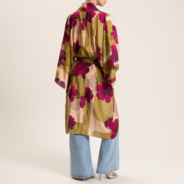 Dixie-Kimono satin fantasia fiori - olio/magenta/nude