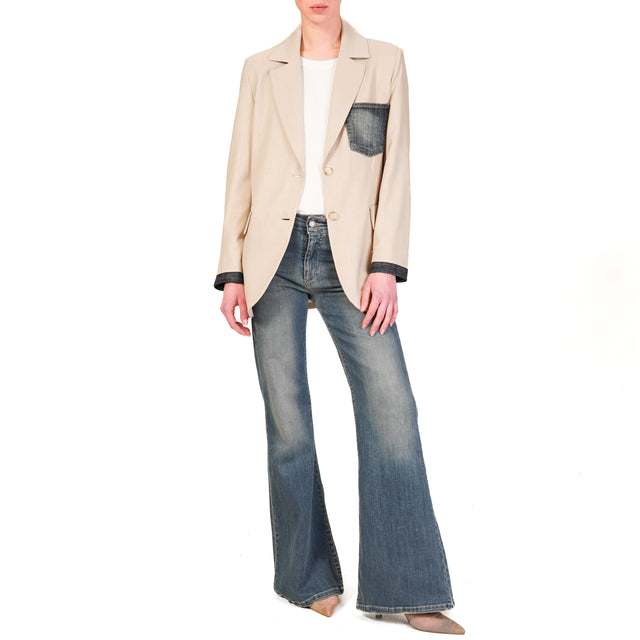 Dixie-Giacca doppio tessuto due bottoni beige/denim – White Mood