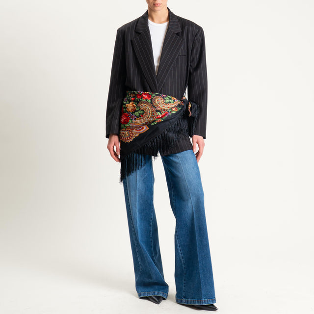 Dixie-Giacca gessata con foulard - nero