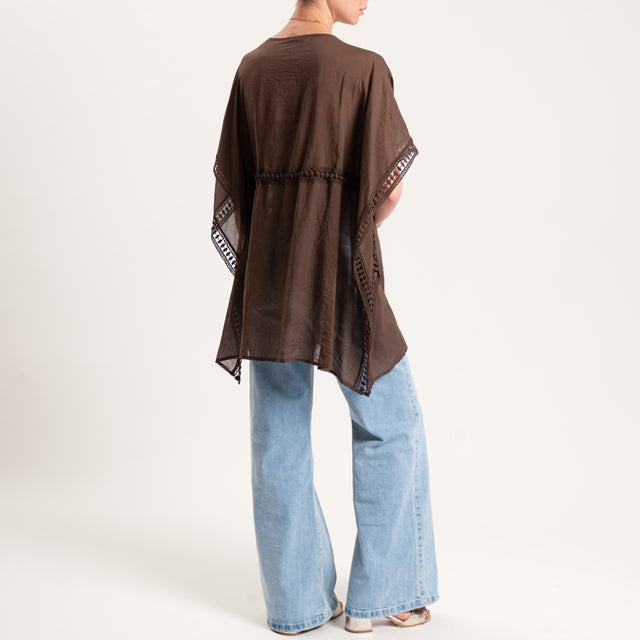 Dixie-Kimono in mussola con passamaneria - moro