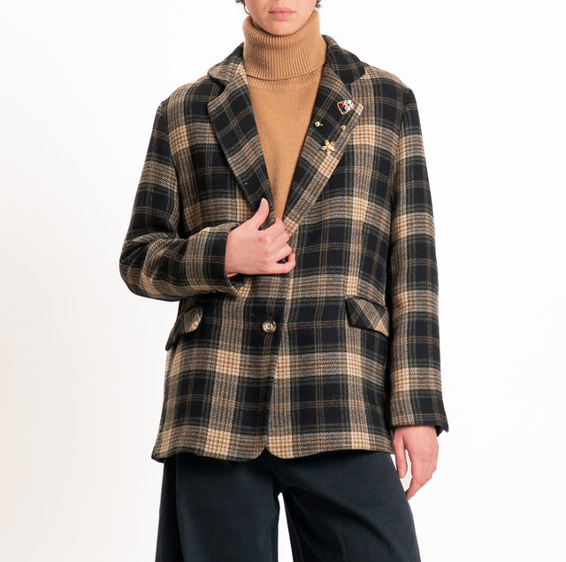 Dixie-Giacca check over misto lana con spille - nero/sand/olio